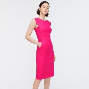 J. Crew Resume midi bright pink soft linen Spring Summer party office dress 8